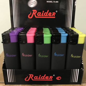 Зажигалки пьезо Raider 605-R Rubber Black прорезиненная с логотипом черная большая 25шт.