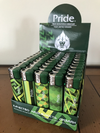 Зажигалки пьезо Pride E-050 Green Mosaik 50шт
